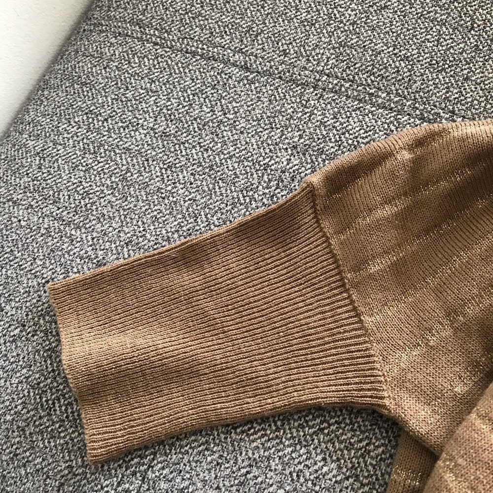 Planet Gold Tan Metallic Stripe Oversized Short Sleeve Sweater - Picture 8 of 9